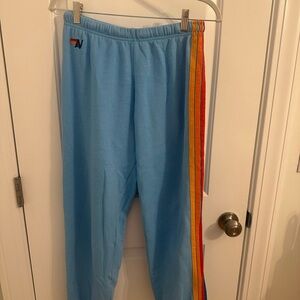 Aviator Nation Sky Blue Sweatpants with Vibrant Stripe